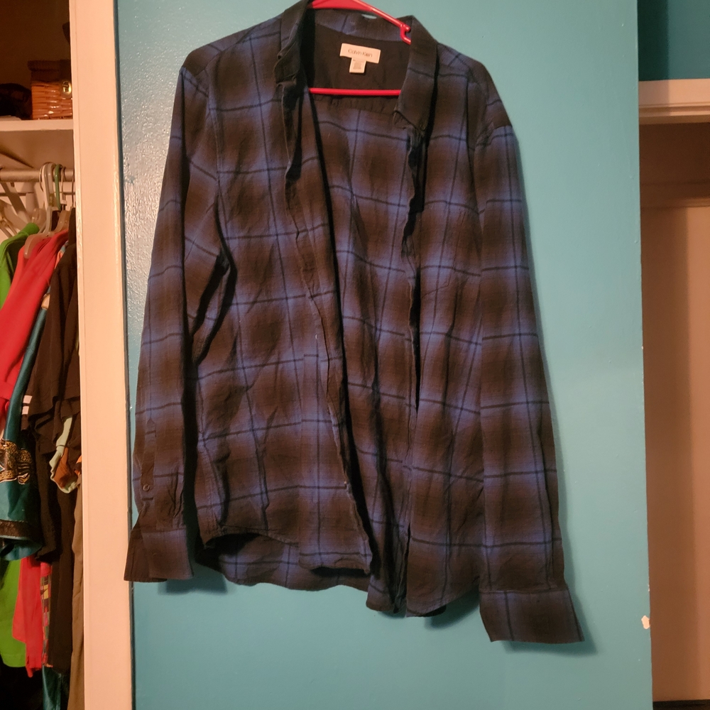 Calvin Klein Plaid Shirt Jacket in Black and Blue